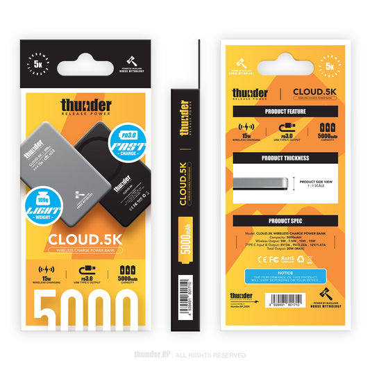 CLOUD.5K Wireless Charge Power Bank - 5000mAh